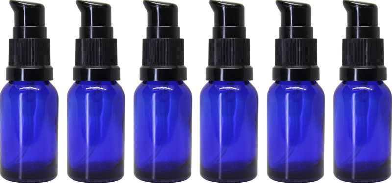 nsb herbals Blue Glass Bottle + Lotion Pump for Essential Oil, DIY Perfume, Multipurpose Use 30 ml Bottle  (Pack of 6, Blue, Glass)