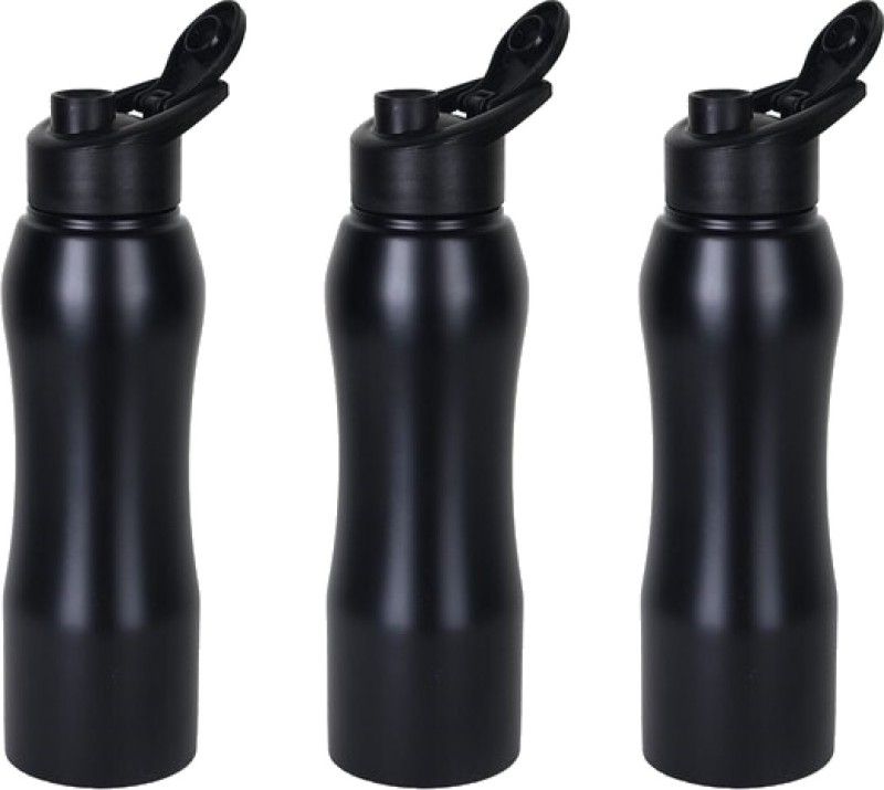 Prosila Stainless steel bottle Leak Proof Water Curvy Sipper Fridge Bottles 750 ml Bottle  (Pack of 3, Black, Steel)