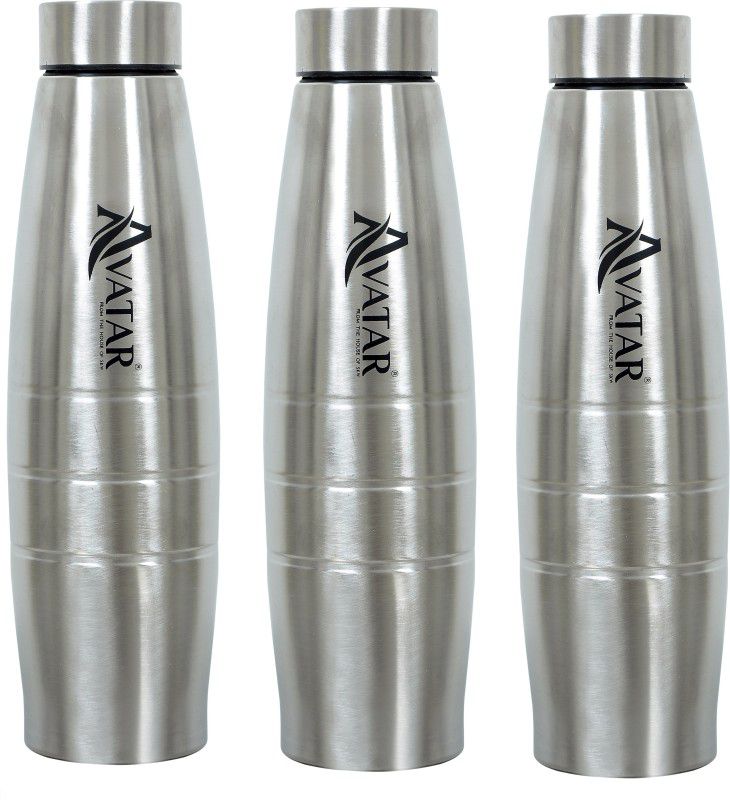 AVATAR RAVAN 1000 ML ROUND STEEL WATER BOTTLE 1000 ml Bottle  (Pack of 3, Silver, Steel)