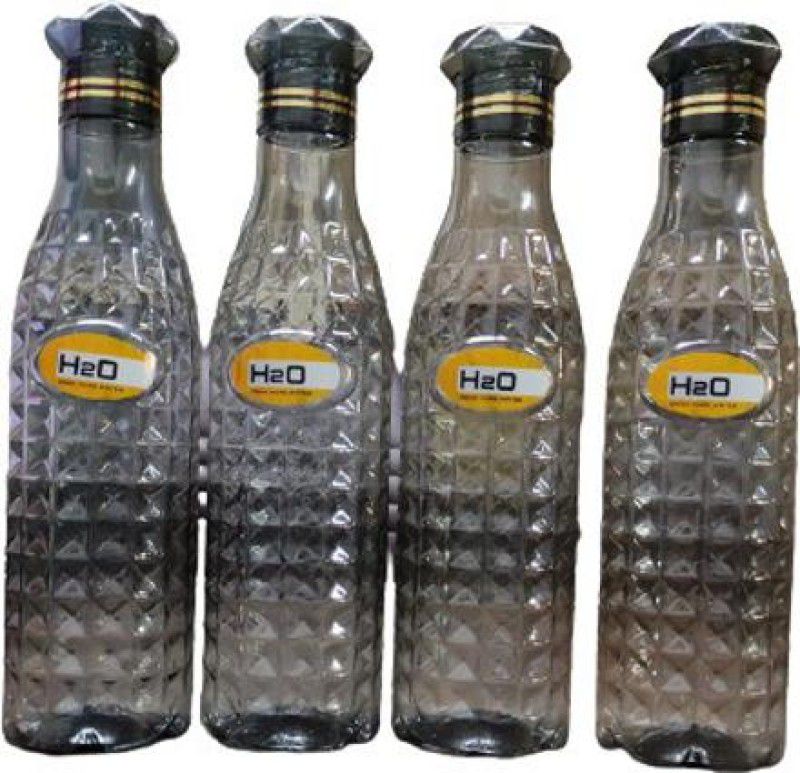 NPS Plastic Clear Transparent Diamond Water Bottle For Fridge, Office, School, Gym 1000 ml Bottle  (Pack of 6, Black, Plastic)