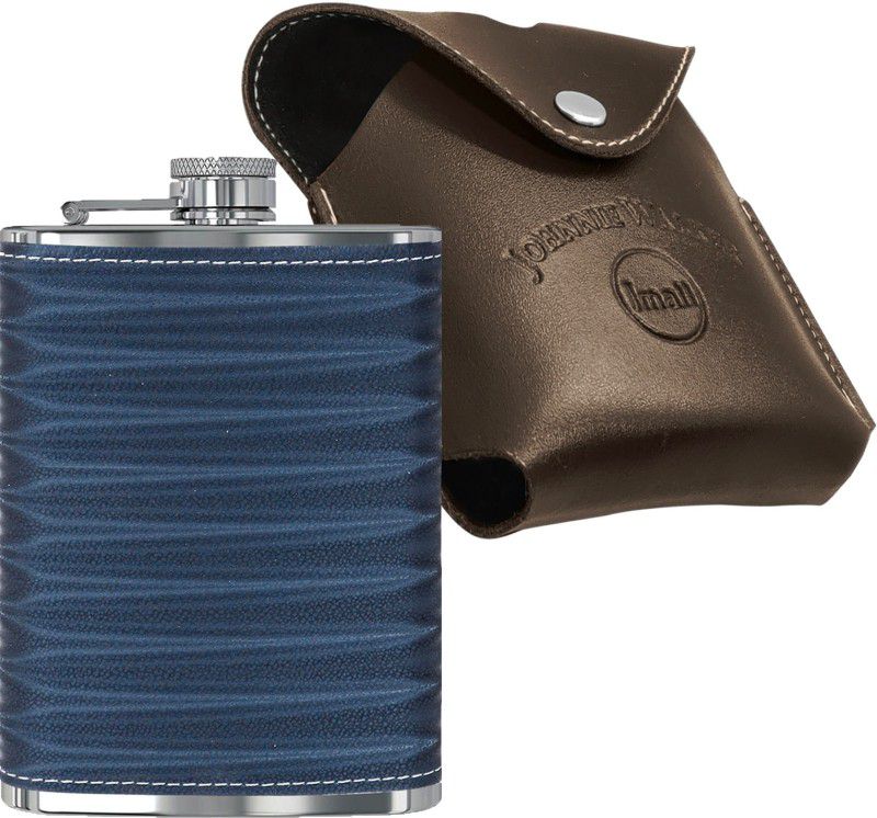 JMALL ™3D 7oz Blue Flask with Brown Cover For Drink Storage Easy Carry 207ml. Stainless Steel Hip Flask  (207 ml)