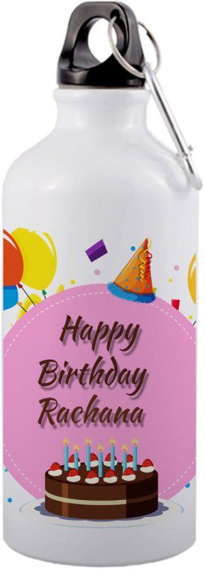 COLOR YARD best happy birth day Rachana with cake, balloons and pink color design on 600 ml Bottle  (Pack of 1, Multicolor, Aluminium)
