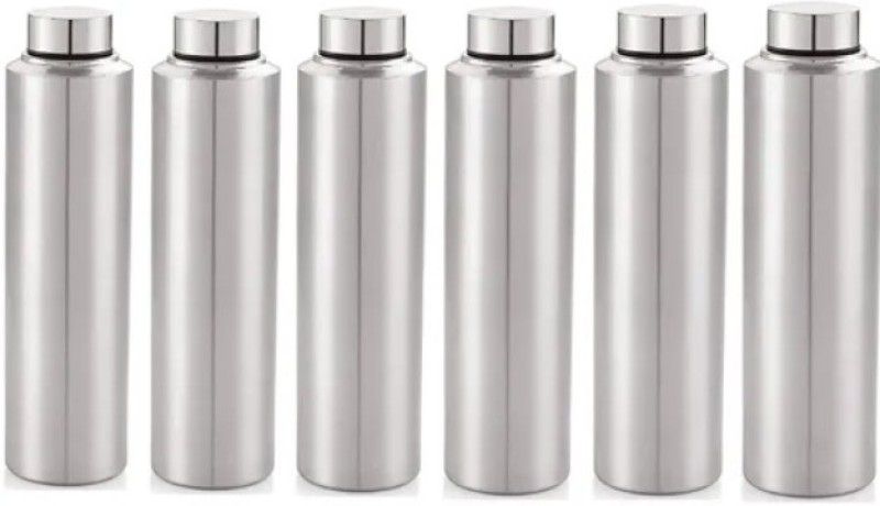SORT Stainless Steel Water Bottle For Fridge, School, Office, Gym, Travel (PACK OF 6) 1000 ml Bottle  (Pack of 6, Silver, Steel)