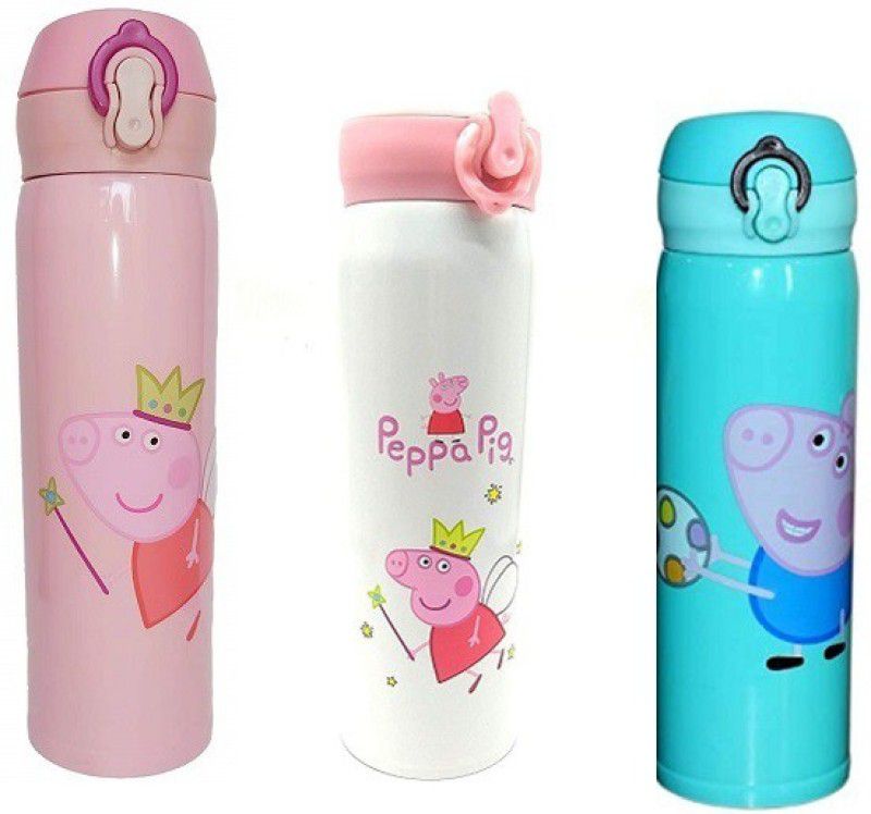 UNIBOX Stainless Steel Peppa Pig Flask Bottle (White, Pink, Blue) 500 ml Flask  (Pack of 2, Multicolor, Steel)