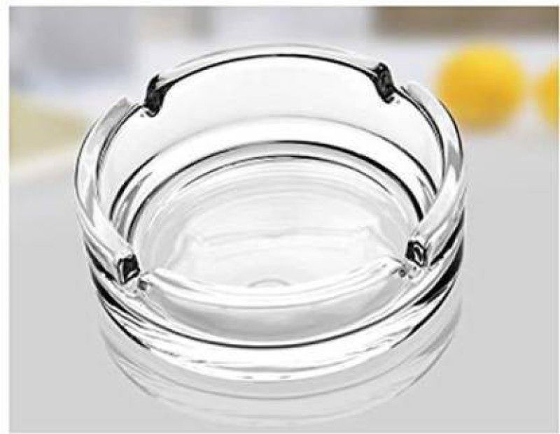 MADHAV Round Shape Solid Ash tray Clear Glass Ashtray  (Pack of 1)