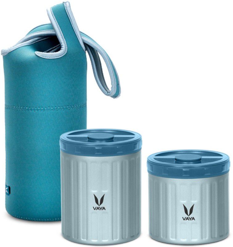 Vaya Preserve LunchKit - 800 ml (1 x 300 ml + 1 x 500 ml) Blue Vacuum Insulated Stainless Steel Meal Container with Blue lunch bag, Meal Jar, Portable Tiffin Box - 2 Containers Lunch Box  (800 ml, Thermoware)