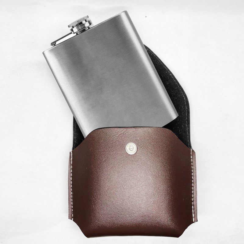 nexShop Brown Leather Coated Cover With Hip Flask for Men & Women Stainless Steel Liquor Pocket Flasks Alcoholic Holder Bottle Wine Whiskey Alcohol Drinks Vodka Wrapped Leakage Proof Whisky Funnel ( 7 oz ) Stainless Steel Hip Flask  (208 ml)