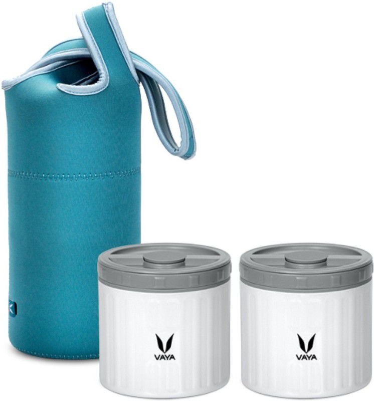 Vaya Preserve LunchKit - 600 ml (2 x 300 ml) White Vacuum Insulated Stainless Steel Meal Container with Blue Lunch Bag, Meal Carrier, Portable Lunch Box - 2 Containers Lunch Box  (600 ml, Thermoware)