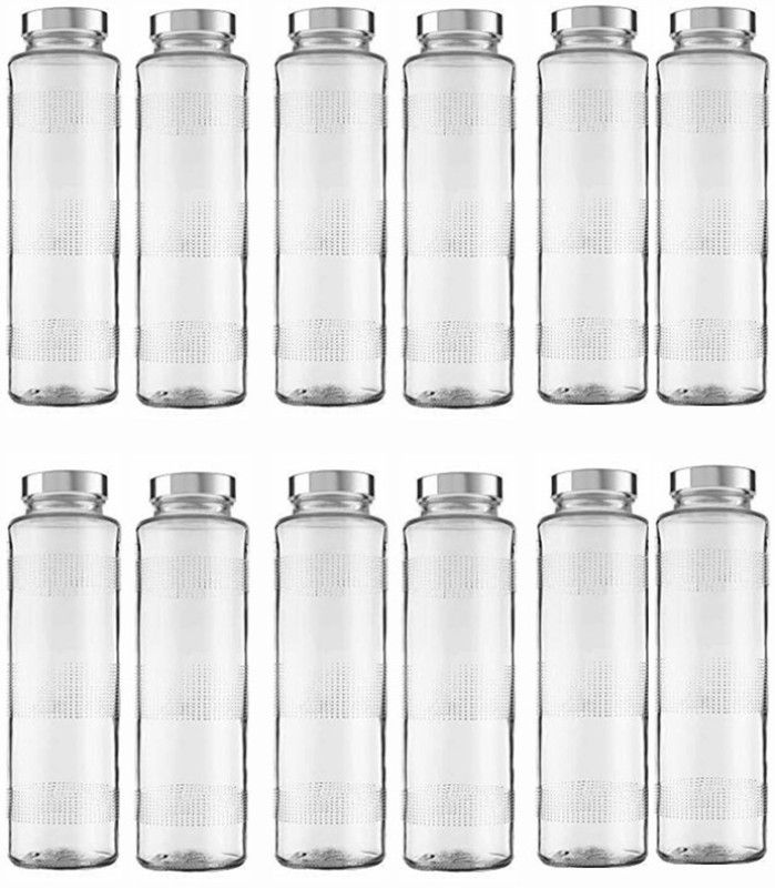 AFAST Water/ Milk Bottle With Lid, Set Of 12, 750 ml -RT71 750 ml Bottle  (Pack of 12, Clear, Silver, Glass)