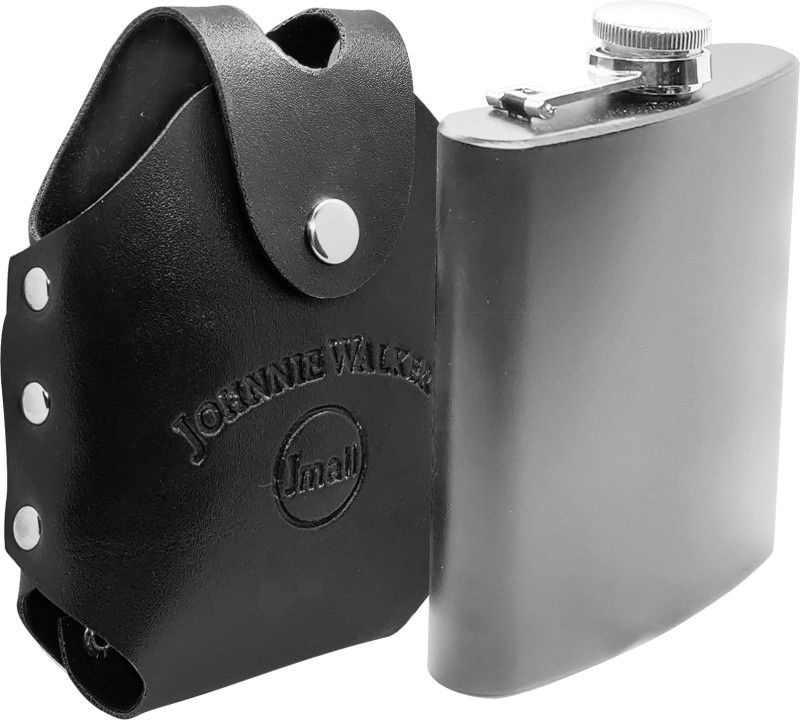 JMALL ™1111 Flask With Button Black Leather Coated Cover Leak Proof Pocket Size Stainless Steel Hip Flask  (207 ml)