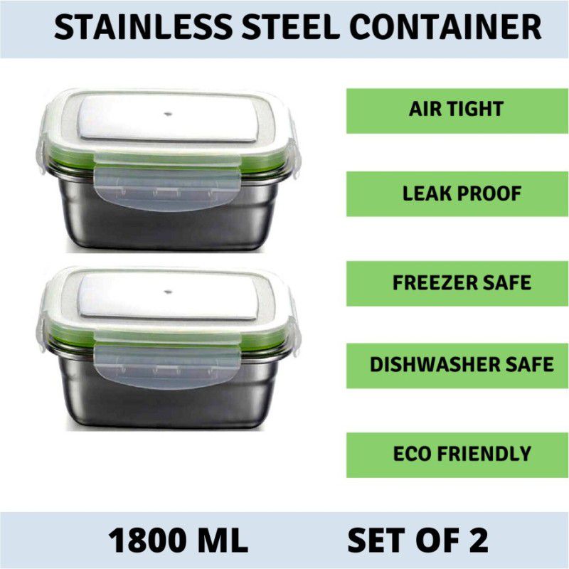 Femora High Steel Rectangle Container Lock Lid Pack of 2 Containers Lunch Box  (1800 ml)