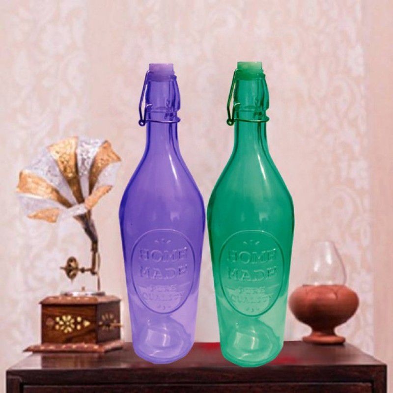 Gauri Creations ASHCN2 1000 ml Bottle  (Pack of 2, Green, Purple, Glass)