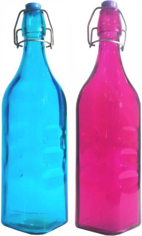 GLAMOROUS a new decorative transparent and colorful glass bottles 1000 ml Bottle  (Pack of 2, Multicolor, Glass)