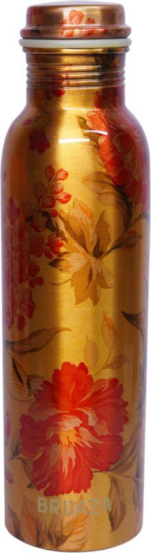 BRIJAZA Classic Golden Printed JointLess Water Copper Bottle With Ayurvedic benifits 950 ml Bottle  (Pack of 1, Gold, Copper)
