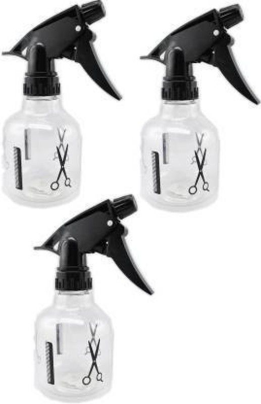 HI PLAST 300ml Plastic Haircut Sprayer Water Spray Bottle for Barber Hairdressing Salon 300 ml Spray Bottle  (Pack of 3, Clear, Black, Plastic)