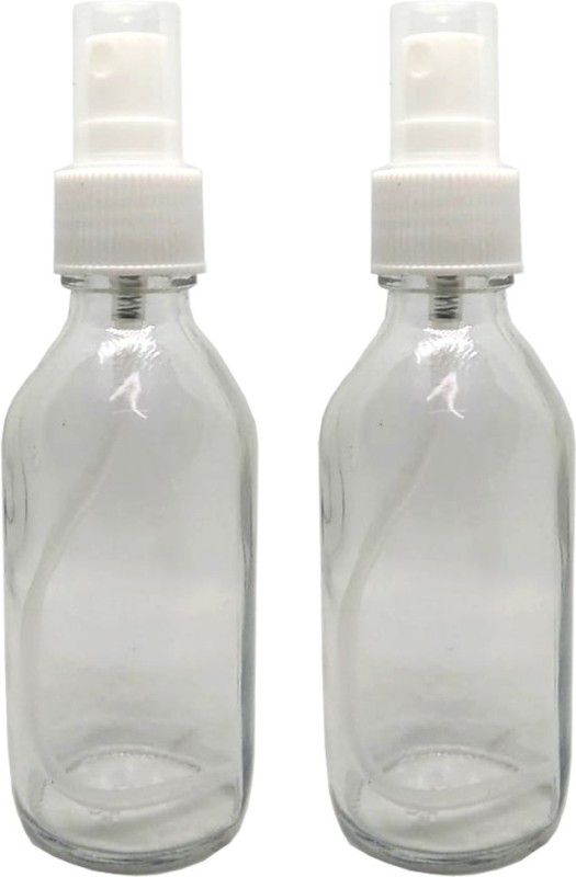 GIFTBASHINDIA Glass refillable and transperent Round Bottle with Spray Pump for Multi use Set of 2 ml Bottle  (Pack of 2, White, Glass)