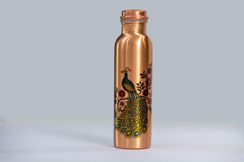 BRIJAZA Copper Water Bottle Peacock Printed 1000 ml Bottle  (Pack of 1, Brown, Copper)