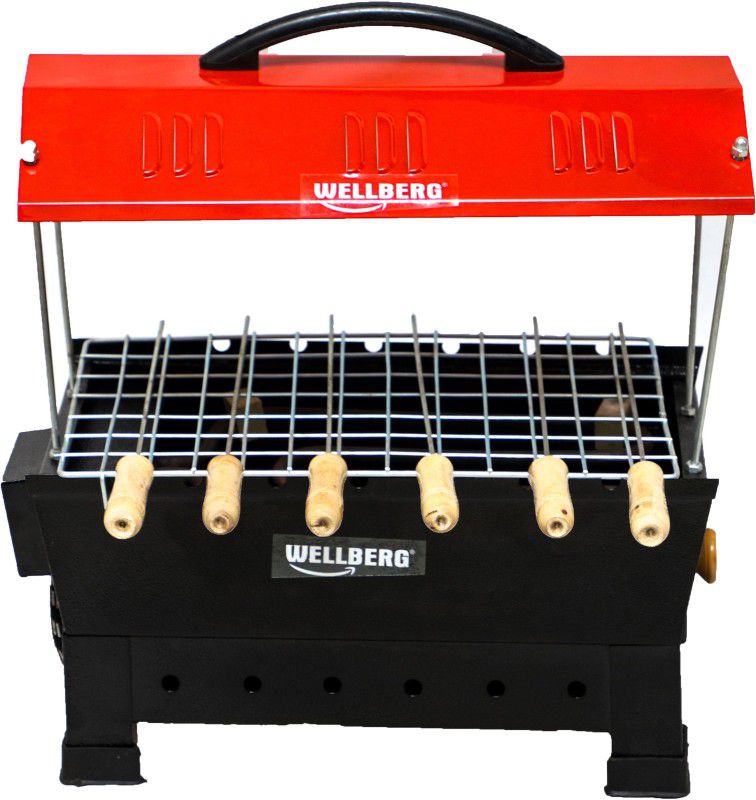 WELLBERG Multi 2-in-1 Electric & Non Electric Barbeque Grill (Big) with 12 Months Warrenty for Heating Elements (Red) Electric Grill
