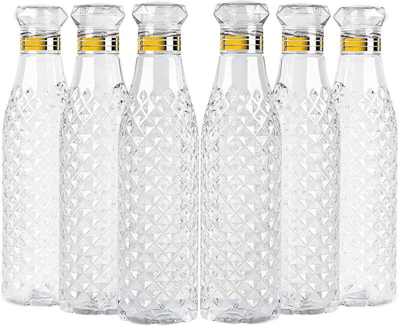 AneriDEALS Crystal Clear Water Bottle for Fridge for Home Office Gym School Boy Unbreakable 1000 ml Bottle  (Pack of 6, Clear, Plastic)