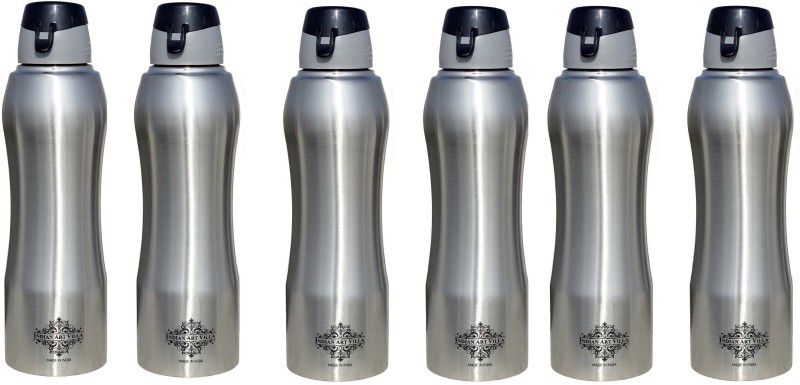 IndianArtVilla Set of 6,Steel Bottle Enorgonomic Design New Sipper Cap, Plain Matt 1000 ml Bottle  (Pack of 6, Silver, Steel)