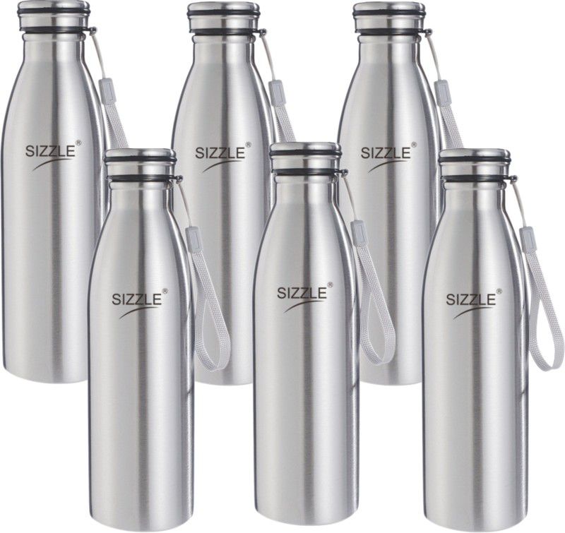 Sizzle Stainless Steel Leak Proof Fridge Water Bottle 1000 ml Bottle  (Pack of 6, Silver, Steel)