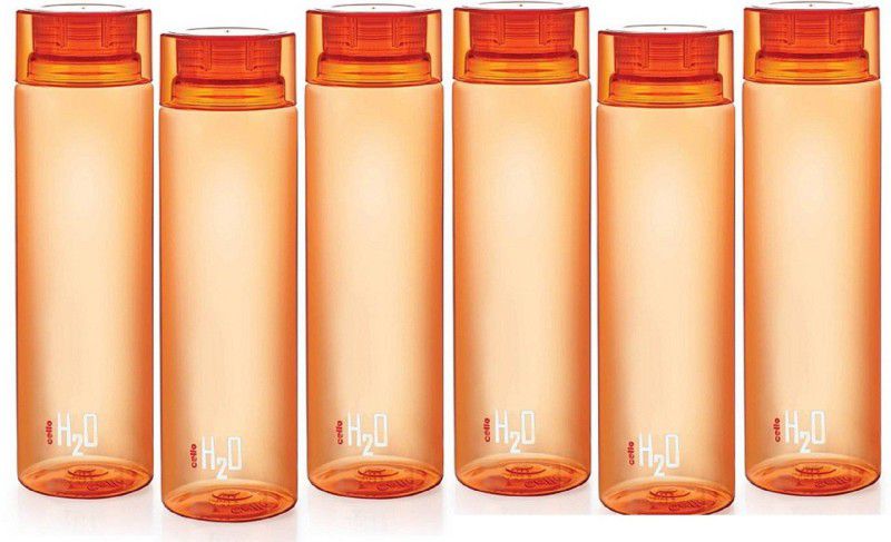 cello H2O 1000 ml Bottle  (Pack of 6, Orange, Plastic)