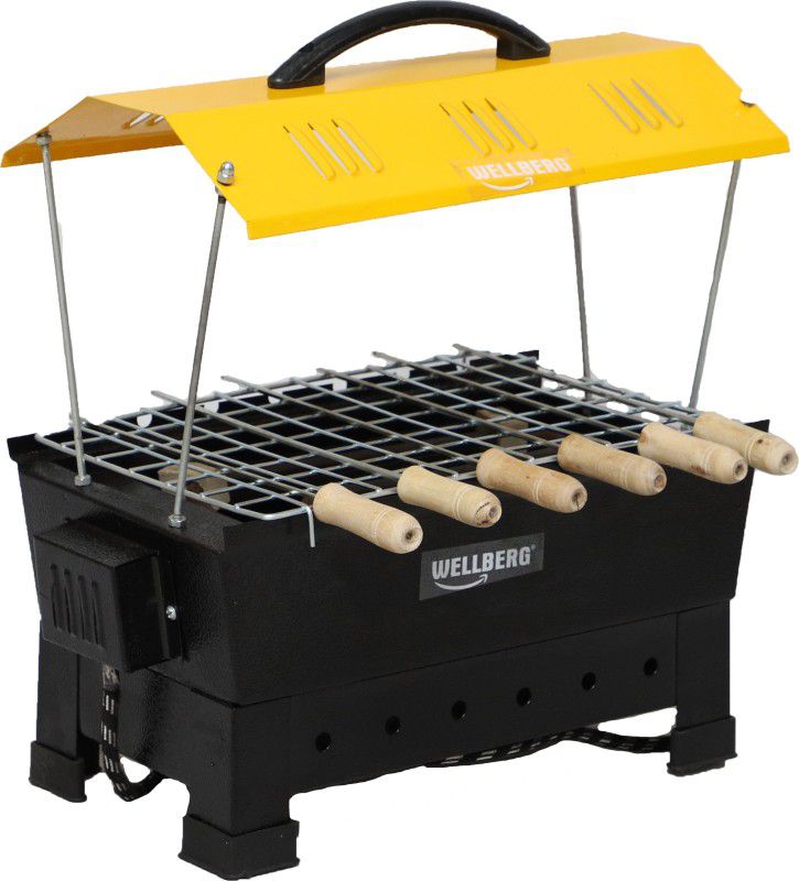 WELLBERG Multi 2-in-1 Electric & Non Electric Barbeque Grill (Big) with 12 Months Warrenty for Heating Elements (Yellow) Electric Grill