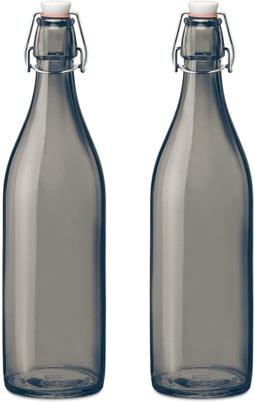 ADORNX BEAUTIFUL GLASS WATER BOTTLE ( SET OF 2 ) 1000 ml Bottle  (Pack of 2, Grey, Glass)