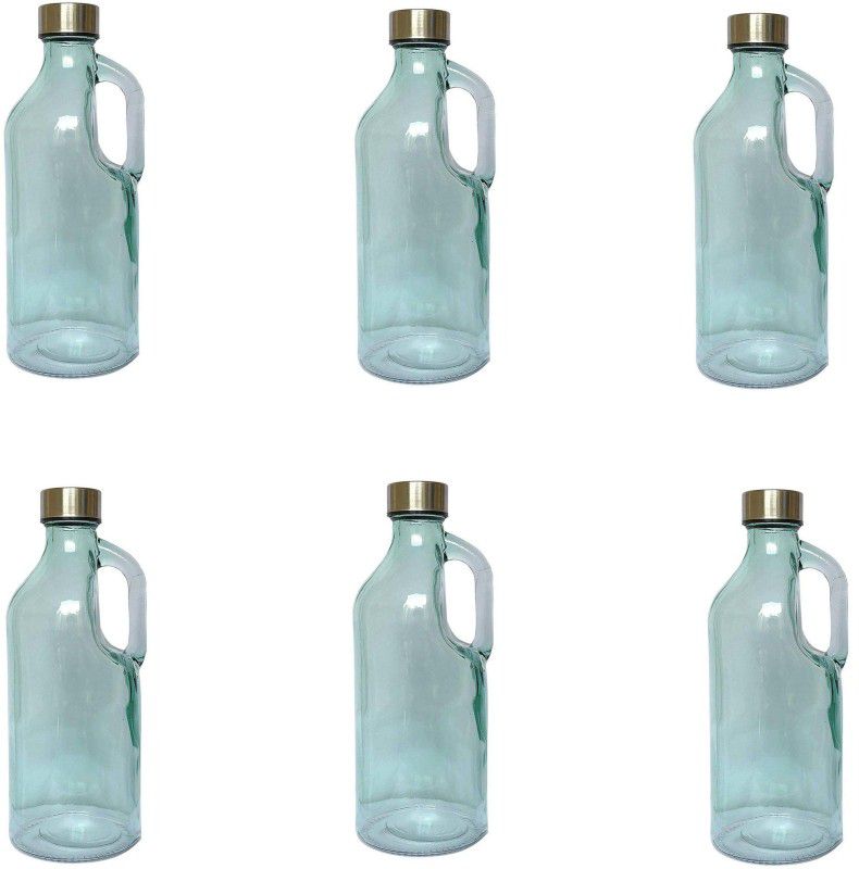 SkyKey Glass Water Bottle Air Tight Round Cap Freeze Safe Light Green- (6 Pcs) 1100 ml Bottle  (Pack of 6, Clear, Glass)