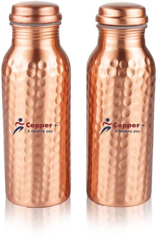 copper+ HAMMERED COPPER BOTTLE 600 ml Bottle  (Pack of 2, Copper, Copper)