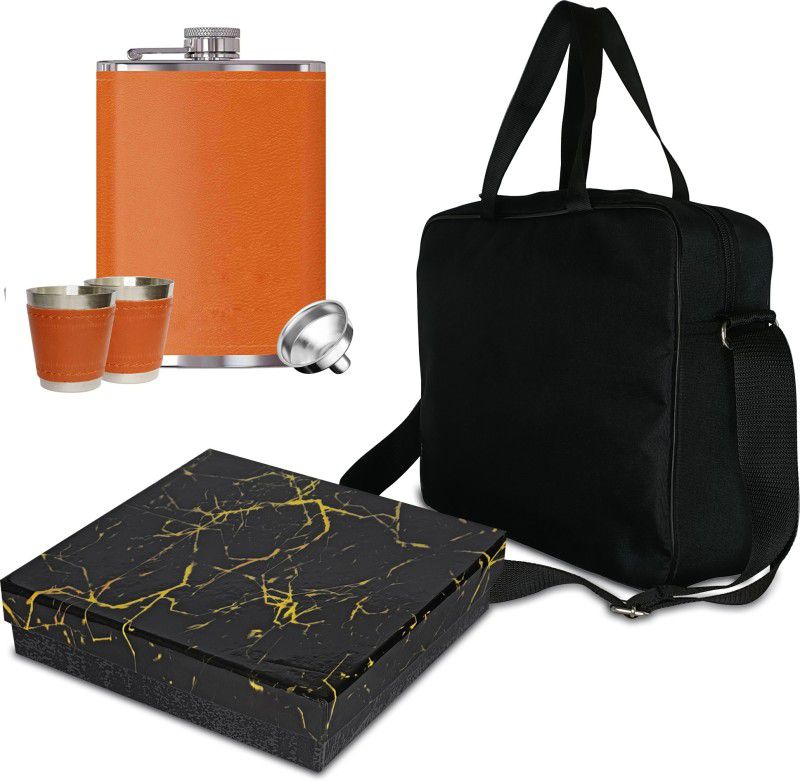 JMALL $1920 Bar Set With Black Bag Hip Flask funnel with 2 short glass 1 - Piece Bar Set  (Stainless Steel)