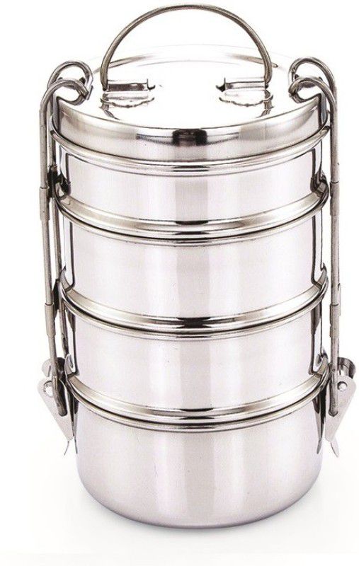 MANAU Stainless Steel Clip Food Grade Lunch Box | Traditional Tiffin Box for School/Office,4-Tier-,Capacity-2790 ml; Size 8 x 4(5 inch) 4 Containers Lunch Box  (2790 ml)
