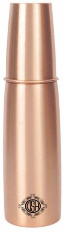 Dsh Sleek Matte Pure Copper Water Bottle 1 Litre || Seamless Leak-Proof 1000 ml Bottle With Drinking Glass  (Pack of 1, Copper, Copper)