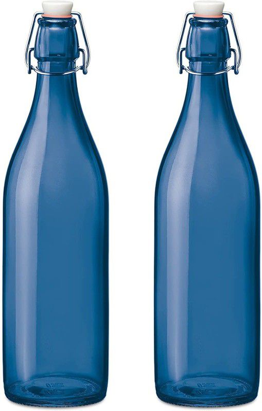 ADORNX BEAUTIFUL GLASS WATER BOTTLE ( SET OF 2 ). 1000 ml Bottle  (Pack of 2, Blue, Glass)