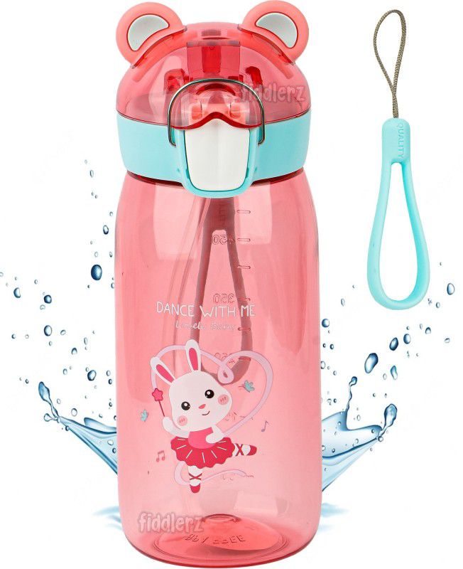 FIDDLERZ Water Bottle for Kids Cute Teddy Shape Anti-Leak (Pink) 550 ml Bottle  (Pack of 1, Pink, Blue, Tritan)