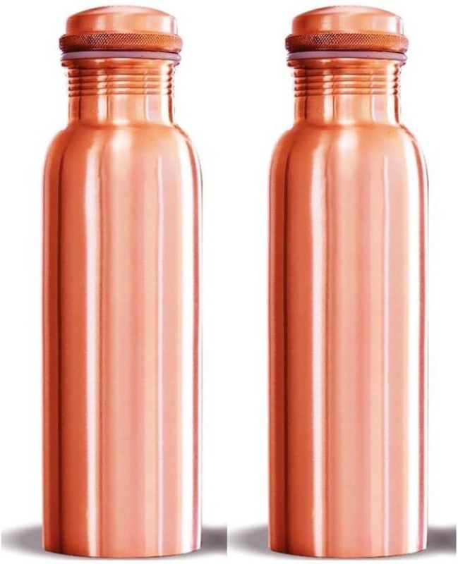 Oxyjal Pure Copper High Quality Hammered Style Bottle For Storage Water 1000 ml Bottle  (Pack of 2, Brown, Copper)