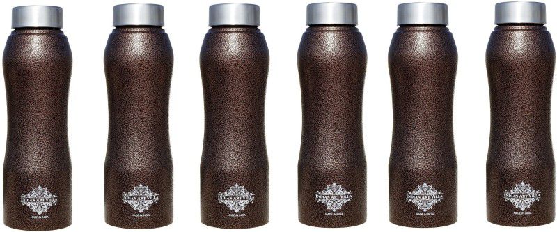 IndianArtVilla Set Of 6, Steel Bottle Ergonomic Design With Steel Cap, Antique Copper 750 ml Bottle  (Pack of 6, Brown, Steel)