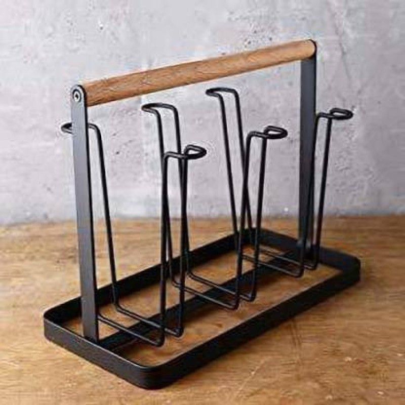 mamadev creation 6 Glass Stand Steel, Wooden Glass Holder