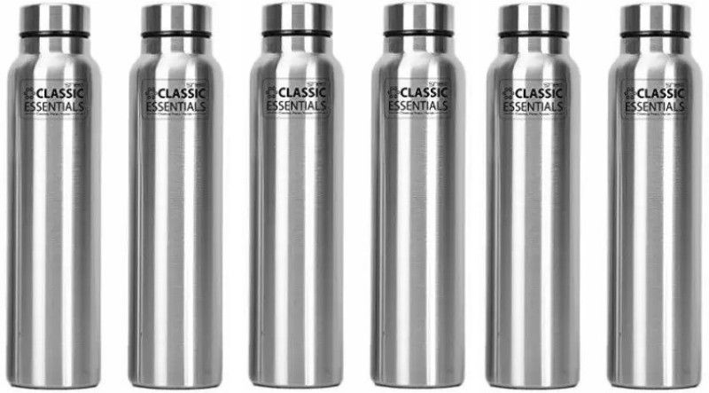 Classic Essentials Stainless Steel Spring Water Bottle 1 Ltr Each (Pack of 6) 1000 ml Bottle  (Pack of 6, Silver, Steel)