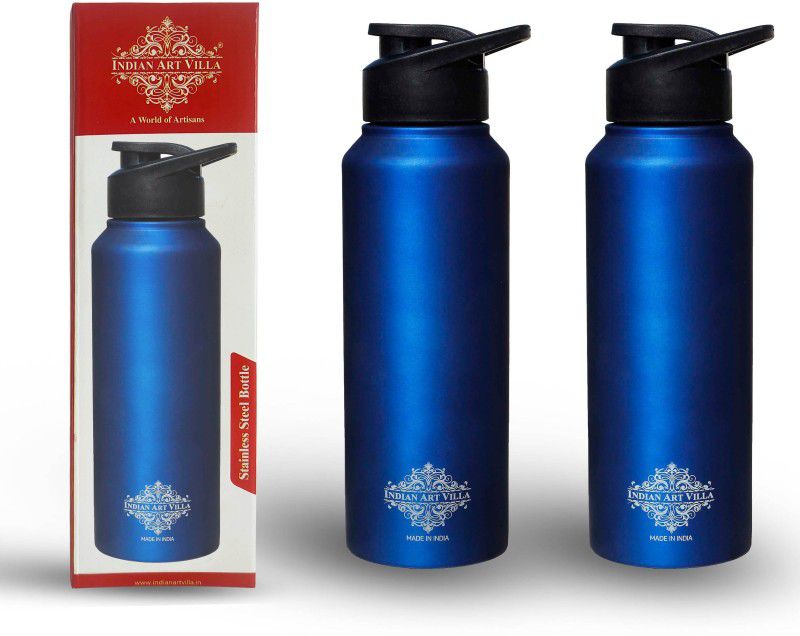 IndianArtVilla 750 ml Blue Matt Fridge Water Bottle for Home, Office, Gym, School 750 ml Bottle  (Pack of 2, Blue, Steel)