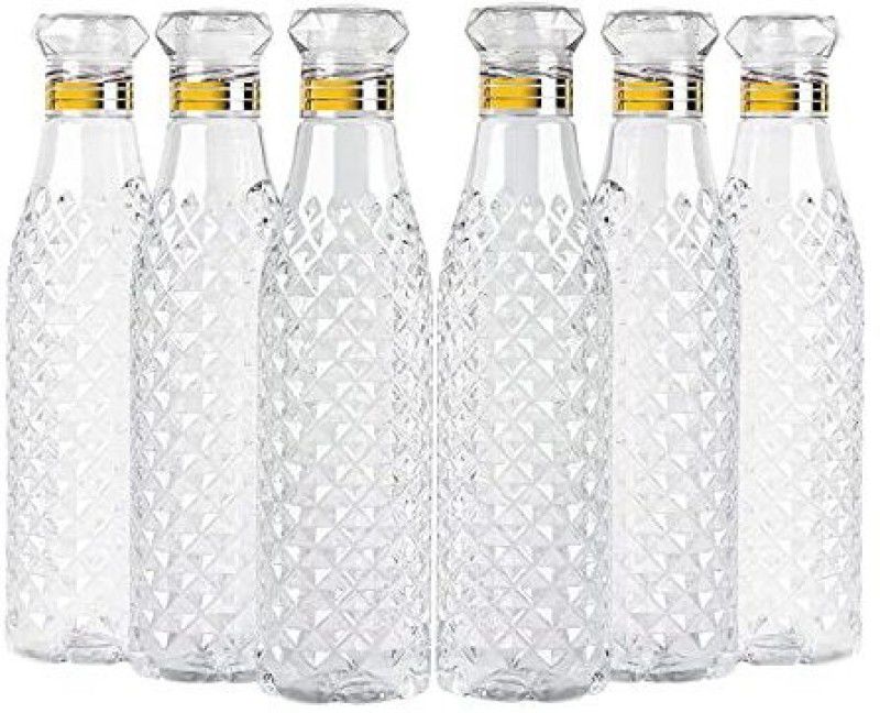LEXMO Plastic Fridge Water Bottle Checkered Pattern ,Pack of 6 1000 ml Bottle  (Pack of 6, Clear, Plastic)