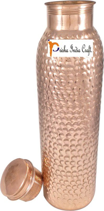Prisha India Craft Traveller's Hammered Pure Copper Water Flask for Ayurvedic Health Benefits Diwali Gift Item 1400 ml Bottle  (Pack of 1, Brown, Steel)