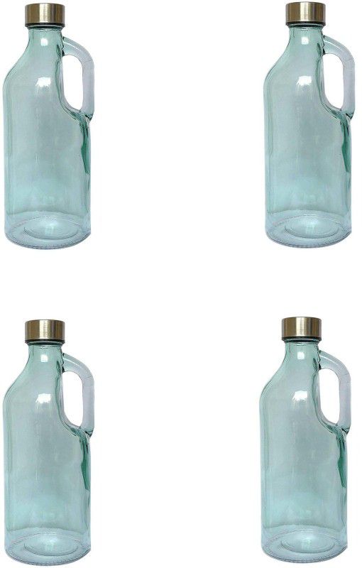 SkyKey Glass Water Bottle Air Tight Round Cap Freeze Safe Light Green- (4 Pcs) 1100 ml Bottle  (Pack of 4, Green, Glass)