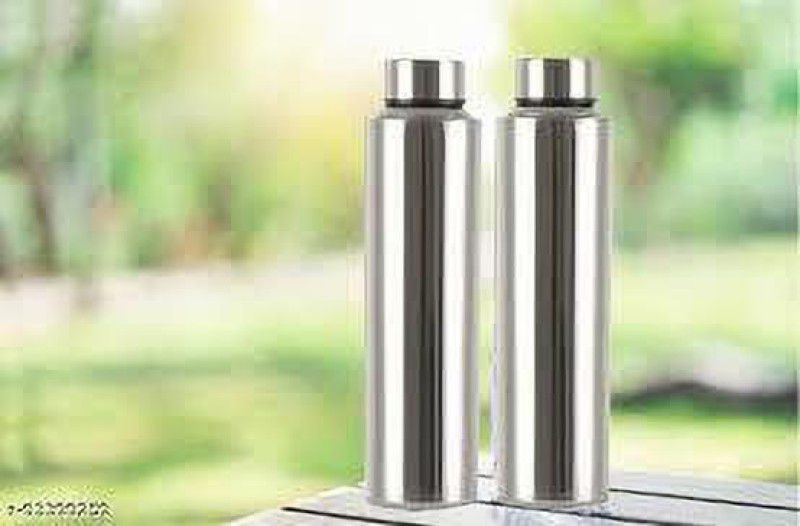 CrossPan Stainless Steel Water Bottles / Fridge Bottles 1000 ml Bottle  (Pack of 2, Silver, Steel)