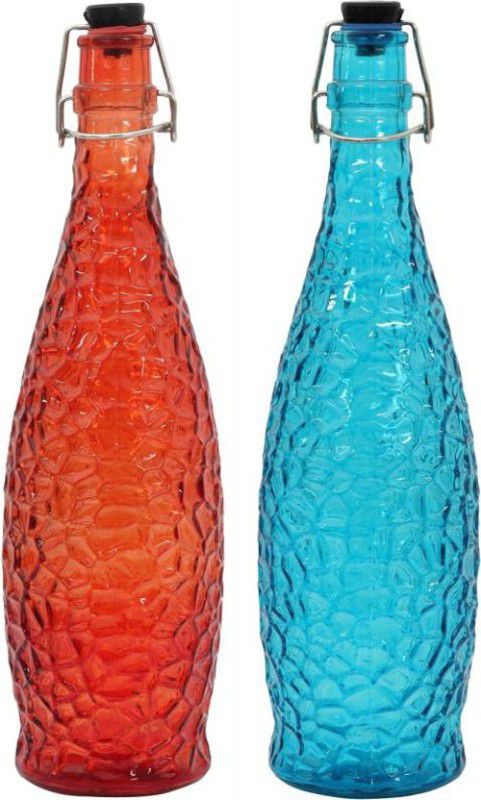NOGAIYA a new decorative transparent and colorful glass bottles 1000 ml Bottle  (Pack of 2, Multicolor, Glass)