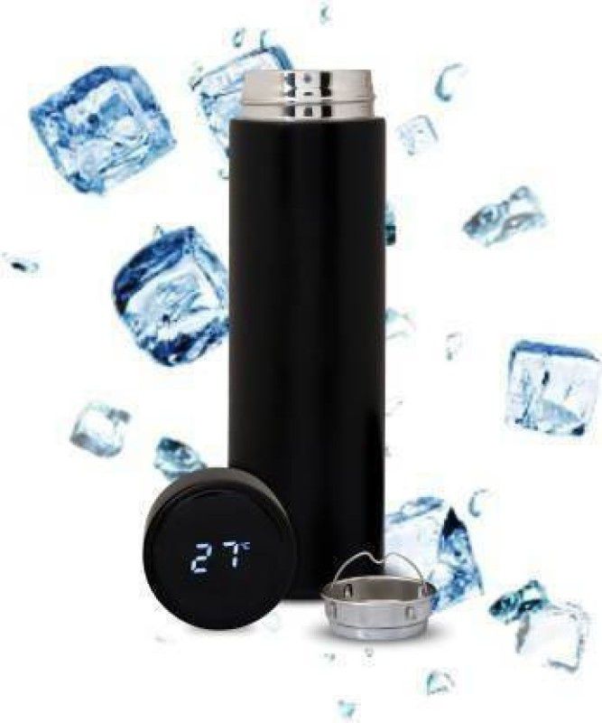Devenda Hot & Cool Double Wall LED Indicator Display Temperature Water Bottle TA789 500 ml Flask  (Pack of 1, Black, Aluminium)