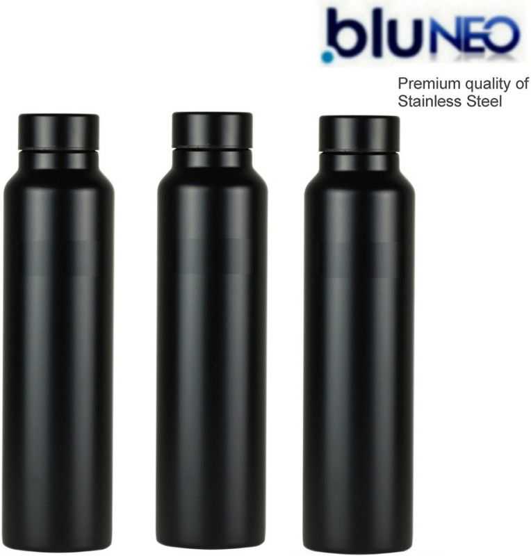 BluNeo Premium Range Stainless Steel Combo 3 Black Matte Finish Water Bottle - 1000 ml Bottle  (Pack of 3, Black, Steel)