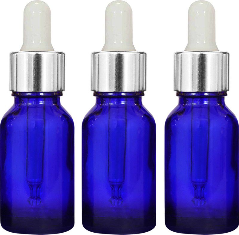 nsb herbals Blue Glass Bottle + Silver Dropper for Essential Oil, DIY Perfume,Multipurpose Use 15 ml Bottle  (Pack of 3, Blue, Glass)