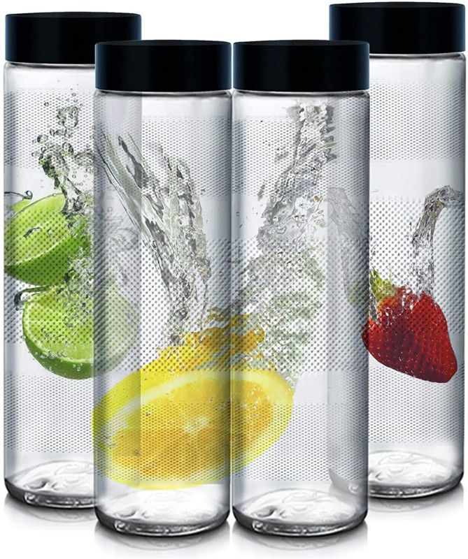 Brezzycloud Black Glass Air Tight BPA Free Water Bottle 750 ml Bottle  (Pack of 4, Clear, Glass)