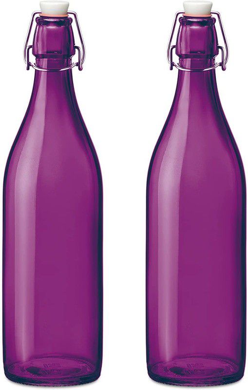 ADORNX BEAUTIFUL GLASS WATER BOTTLE ( SET OF 2 ). 1000 ml Bottle  (Pack of 2, Purple, Glass)